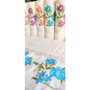 Z&N Style 50X90 Cm. Jakarlı Kanaviçe Nakışlı Çeyizlik Lüks Havlu Seti 6'lı  (Açık Krem Havlu Üzeri)