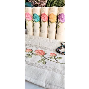 Z&N Style 50X90 Cm. Jakarlı Kanaviçe Nakışlı Çeyizlik Lüks Havlu Seti 6'lı  (Açık Krem Havlu Üzeri)