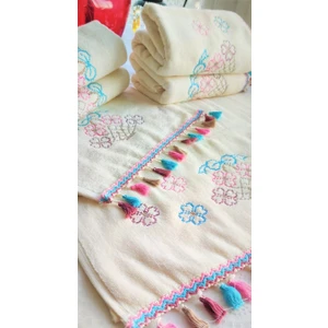 Z&N Style Çeyizlik Kanaviçe Nakışlı Püsküllü Kadife Mutfak-El Havlu Seti  Karma Set  (50X90 3 ADET+30X50 3 Adet) 6'lı Set