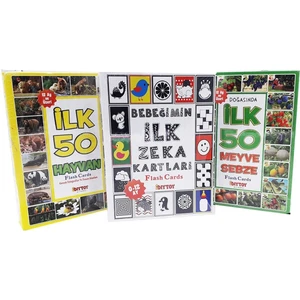 3'lü Set Bebeğimin Ilk Zeka Kartları Ilk 50 Hayvan Ilk 50 Meyve Sebze