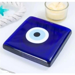 Dekoratif Kalın Cam Kağıt Ağırlığı Nazar Boncuğu 10X10 Gider Kapak Süsü Cam Nazarlık Masaüstü Notluk