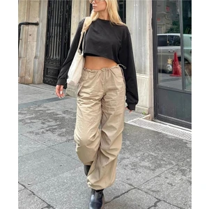 Bej Kahverengi Tactical Baggy Bol Kalıp Bel ve Paçası Lastikli Pantolon Tacticalbaggy