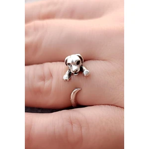 Fildişi Aksesuar Sevimli Köpek Şekilli Kadın Yüzük Gümüş Kaplama Ayarlanabilir El Yapımı Kadın Yüzük