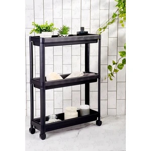 Esnaf Dede Ikea Vesken Banyo Mutfak Organizer Servis Sehpası Düzenleyici Tekerlekli Raf Ünitesi 3 Katlı Siyah