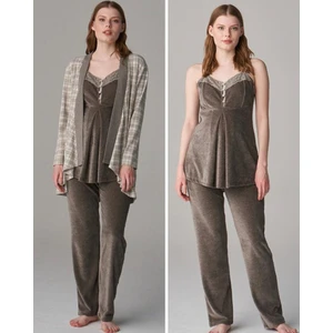 Pijama 4623 Antrasit Elan  3lü Hamile Lohusa Pijama Sabahlık Tk