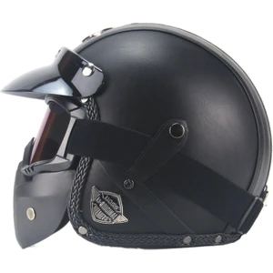 Retro Harley Kask Deri Kişilik Kask Elektrikli Yarım Kask Kask (Yurt Dışından)