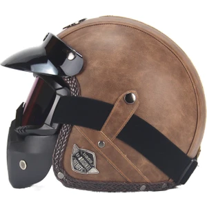 Retro Harley Kask Deri Kişilik Kask Elektrikli Yarım Kask Kask (Yurt Dışından)