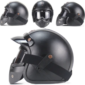 Retro Harley Kask Deri Kişilik Kask Elektrikli Yarım Kask Kask (Yurt Dışından)
