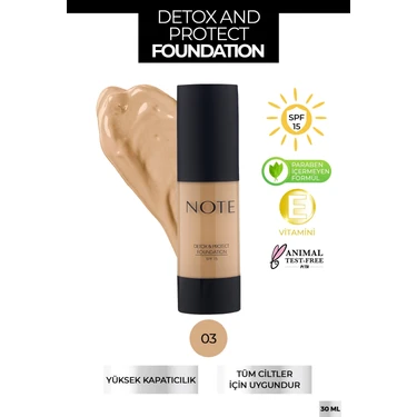 Detox & Protect Foundation Spf 15 Yoğun Kapatıcı Saten Bitişli Fondöten - 03 Medium