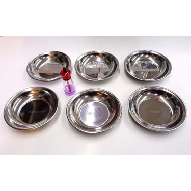 abnturk 6 Adet 18CM Paslanmaz Çelik Çukur Yemek Tabağı Dubleporsyon Sağlam Metal