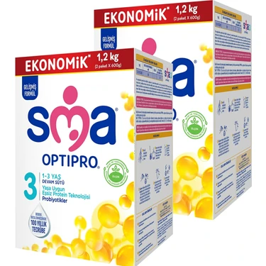 SMA Optipro 3 Toz Devam Sütü 2×1200 gr 1-3 Yaş Probiyotikli Eşsiz Protein Teknolojisi