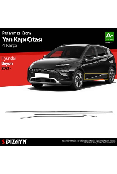 Aracım Oto Aksesuar S-Dizayn Hyundai Bayon Krom Yan Kapı Çıtası 4 Prç. 2021 Üzeri