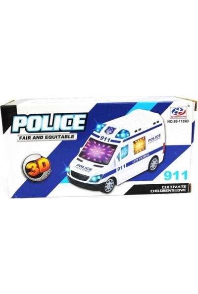 Ararat Oyuncak Beyaz 3D Ledli Pilli Işıklı Srenli Oyuncak Polis Arabası