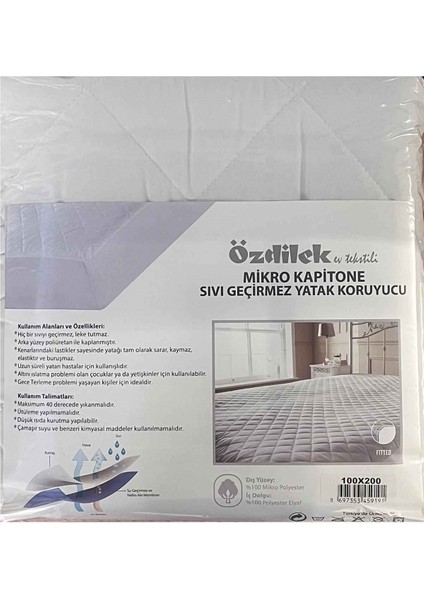 Alez Mikro Kapitone Sıvı Geçirmez Yatak Koruyucu Fitted 100*200