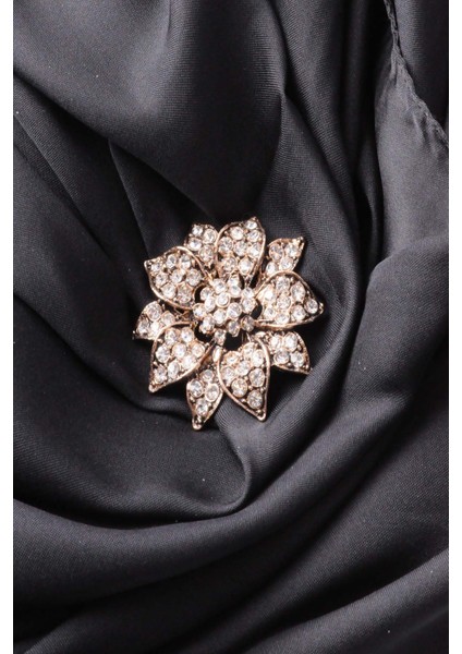 Broş Çiçekli Otantık Desenli Bronz Kristal Taşli