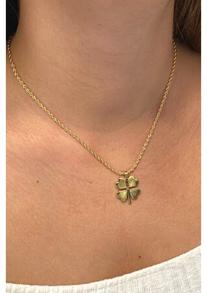 Çelik Yonca Kolye Gold