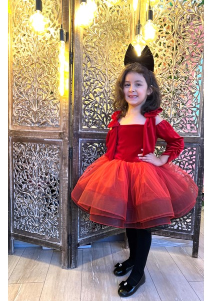 Kırmızı Kadife, Noel, Yılbaşı, Özel Gün, Kız Çocuk Abiye, Doğum Günü, Kutlama Elbisesi Christmas Dress