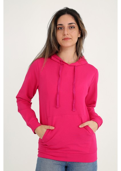 Kapüşonlu Fuşya Sweatshirt