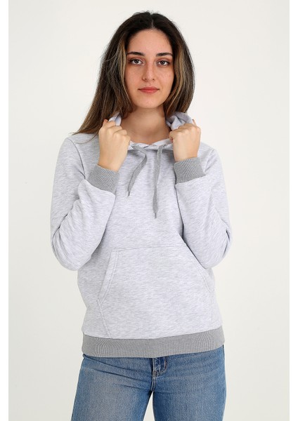 Kapüşonlu Gri Sweatshirt