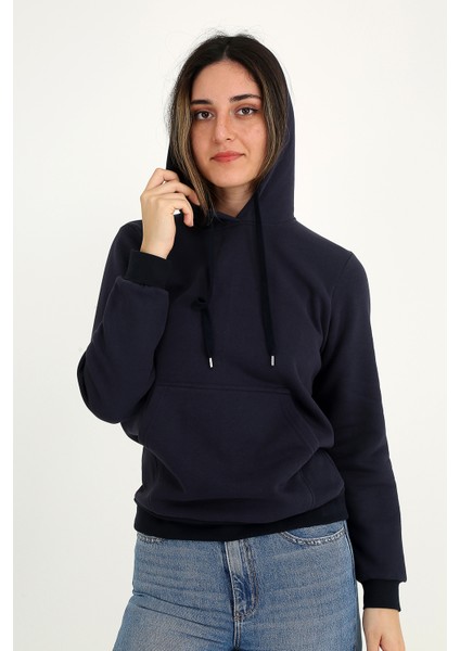 Kapüşonlu Lacivert Sweatshirt
