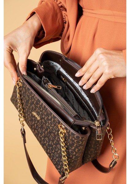 Kahverengi Orta Boy 4 Bölmeli Iki Askılı Kadın El & Omuz Çantası 24X20CM MDS20102 modelleri