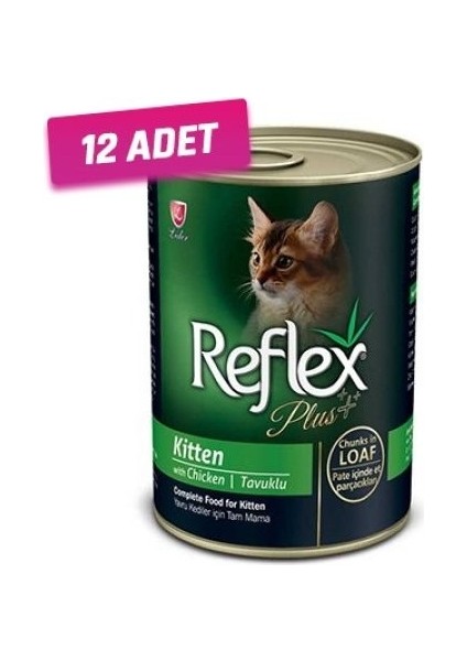 12 Adet - Reflex Plus Kitten Tavuklu Konserve Yavru Kedi Maması 400 gr