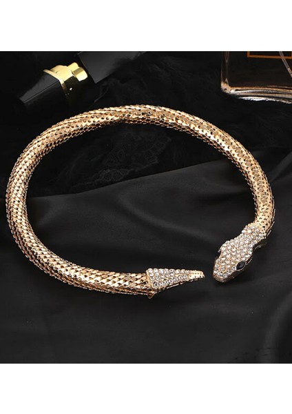 Taşlı Yılan Choker Kolye Gold