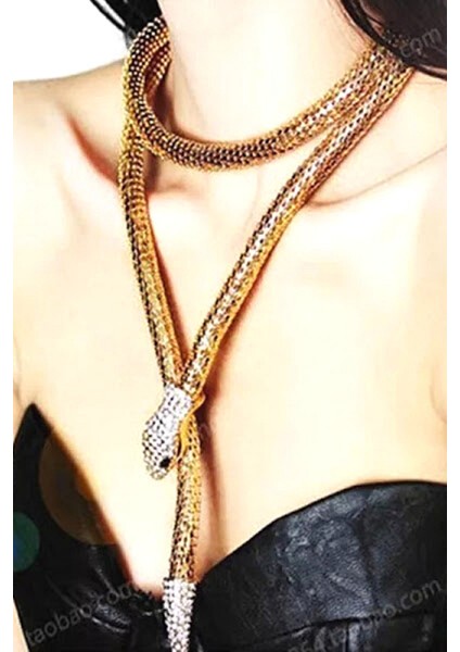 Taşlı Yılan Detaylı Uzun Kolye Gold fiyatları