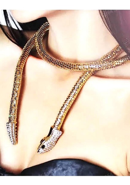 Taşlı Yılan Detaylı Uzun Kolye Gold fırsatları