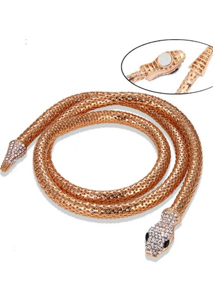 Taşlı Yılan Detaylı Uzun Kolye Gold indirimleri