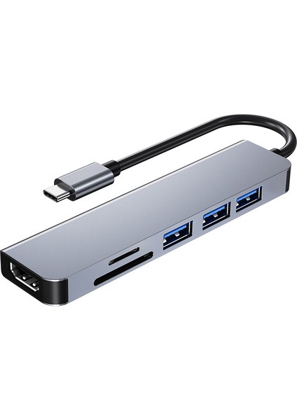 Type C to HDMI+1*usb3.0 - 2* usb2.0 Hub + Kart okuyucu 6 in1