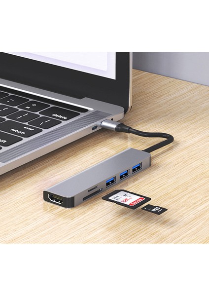 Type C to HDMI+1*usb3.0 - 2* usb2.0 Hub + Kart okuyucu 6 in1