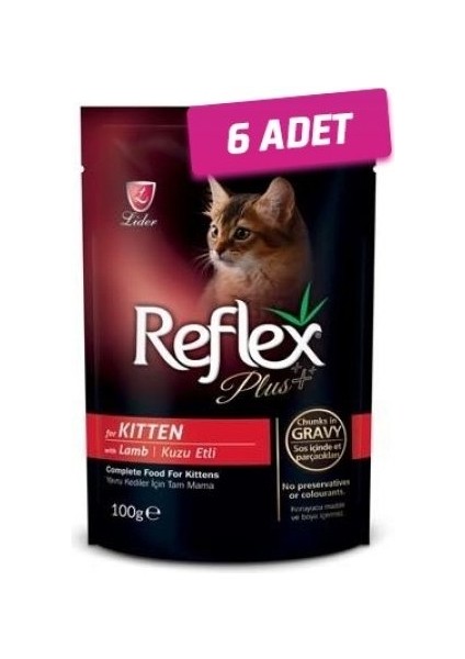 6 Adet - Reflex Plus Kuzu Etli Pouch Yavru Kedi Konservesi 100 gr