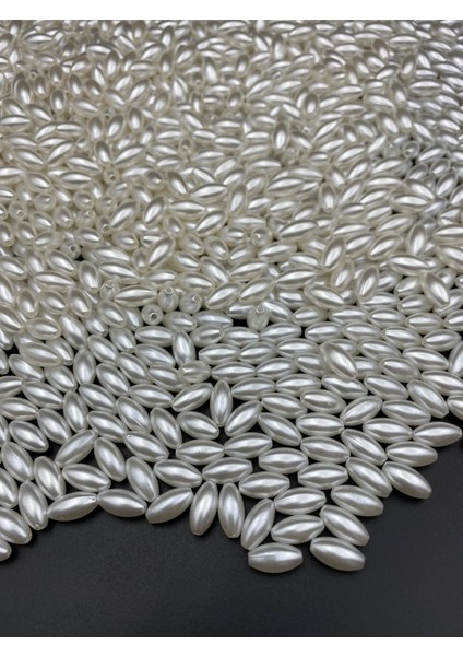 25GR 6X12MM Beyaz Renk Arpa Model Lüks Kaplama Plastik Inci Boncuk, Takı Boncuğu (25GR,~100 Adet ) fiyatları