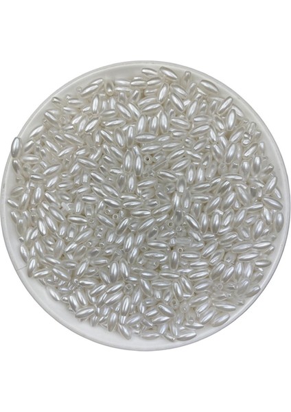 25GR 4X8MM Arpa Model Beyaz Lüks Kaplama Inci Boncuk, Takı Yapım Boncuğu (~390 Adet)