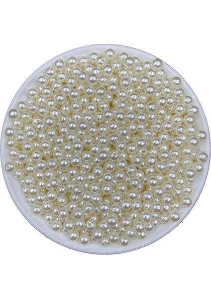 50GR 6mm Krem Renk Lüks / Lüx Kaplama Plastik Inci Boncuk , Takı Yapım Boncuğu (50GR,~490 Adet)