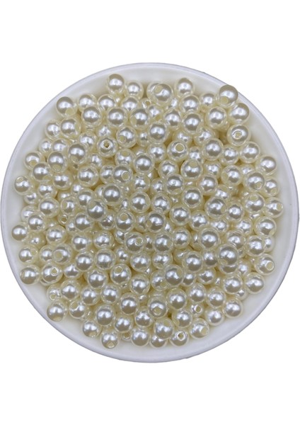 50GR 8mm Krem Renk Lüks / Lüx Kaplama Plastik Inci Boncuk , Takı Yapım Boncuğu (50GR,~200 Adet)