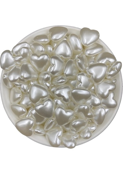 25GR Beyaz Renk 18MM Kalp Lüks Kaplama Plastik Inci Boncuk, Takı Yapım Boncuğu #6 (~20ADET)