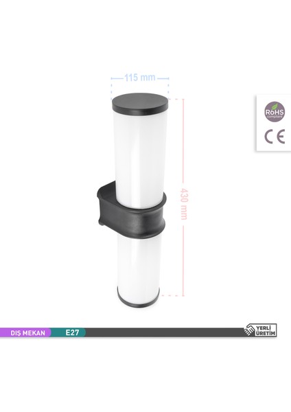 Aria Bahçe Duvar Apliği E27 Bahçe Aydınlatma Armatürü 43CM