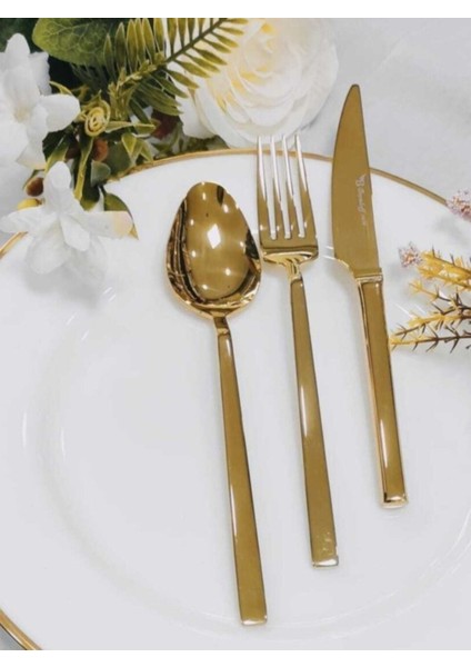 Stayle Gold Titanyum 60 Parça (Çay Kaşıksız) 12 Kişilik Çatal Kaşık Seti