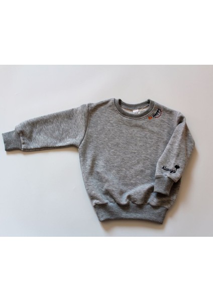 Anne & Bebek Set Gri Melanj Sweatshirt | 3 Iplik Nakışlı Sweatshirt | Happymama & Behappy