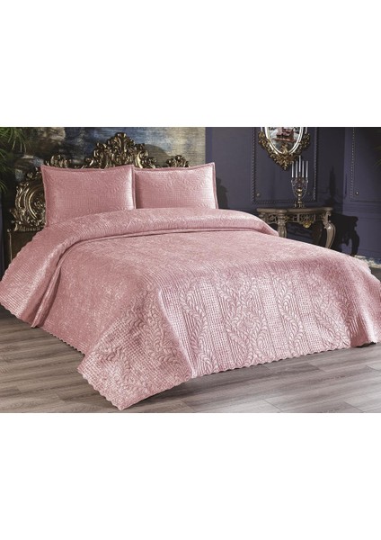 Velica Çift Kişilik Kadife Yatak Örtüsü Pudra