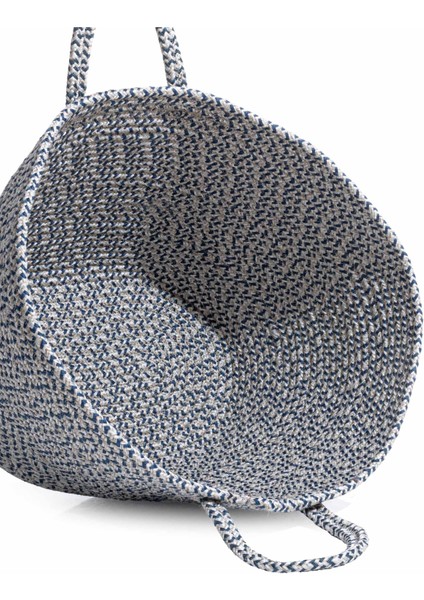 Cesta El Yapımı Pamuklu Lacivert Gri Hasır Çanta Plaj Gündelik Dekoratif Çanta 26x57cm
