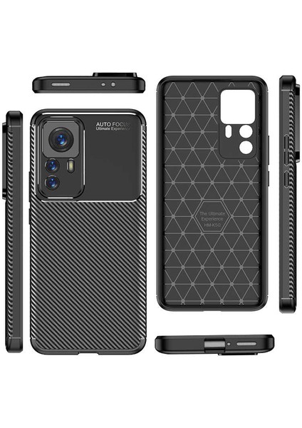 Case 4U Xiaomi Mi 12T Kılıf Rugged Armor Karbon Desenli Lüx Negro Silikon Arka Kapak Siyah