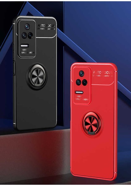 Xiaomi Poco F4 Kılıf Autofocus Shockprof Ravel Yüzüklü Standlı Slikon Kapak Siyah