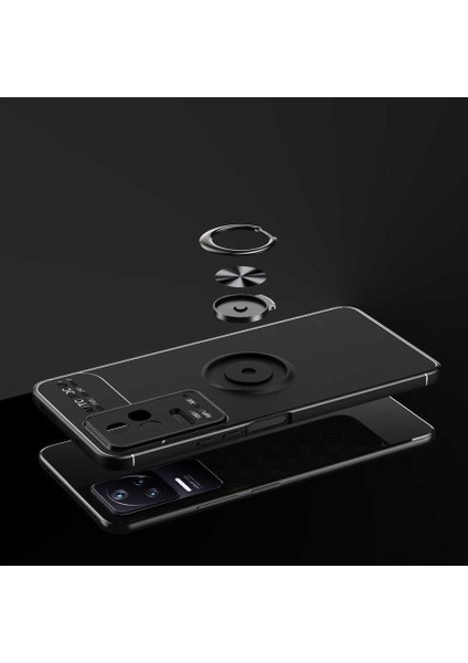 Xiaomi Poco F4 Kılıf Autofocus Shockprof Ravel Yüzüklü Standlı Slikon Kapak Siyah