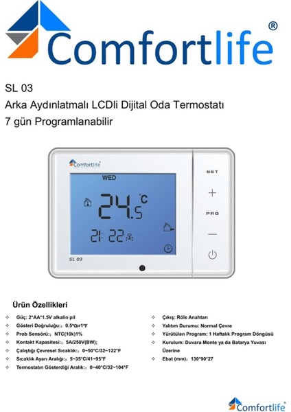 Comfortlife Kablolu Oda Termostatı Programlanabilir