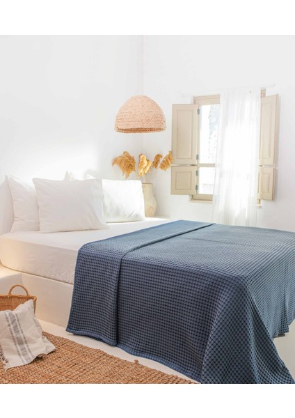 Mare %100 Pamuklu Mavi Waffle Pike Çift Kişilik 230x245 7500A