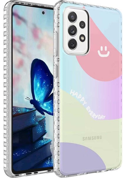 Galaxy A52 Kılıf Airbag Kenarlı Renkli Desenli Elegans Silikon