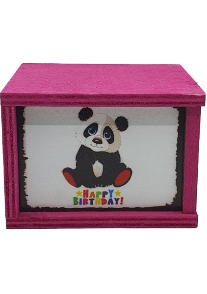 Panda Happy Birthday Doğum Günü Konsept Ahşap Kutulu Kupa Bardak